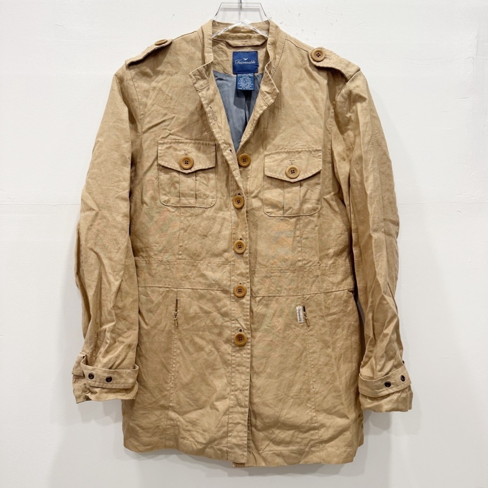 Faconnable Tan Safari Style Linen Jacket Longline